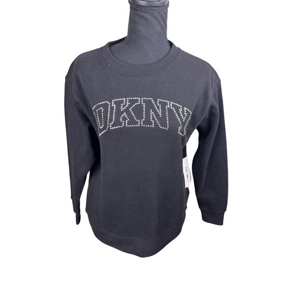 DKNY Women's Varsity Rhinestone-Logo Crewneck Fleece Sweatshirt NWT BLK SIZE XS - Picture 5 of 8